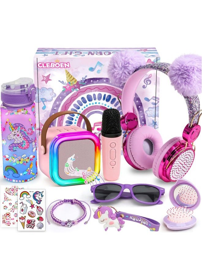Cleboen Unicorn Gift for Girls Toys with Kids Karaoke/Microphone/Headphone/DIY Water Bottle/Keychain/Bracelet/Comb, Christmas Birthday Gifts for Girls 3 4 5 6 7 8 9 10+ Year Old Girl Gift Unicorn Toys - Image 1