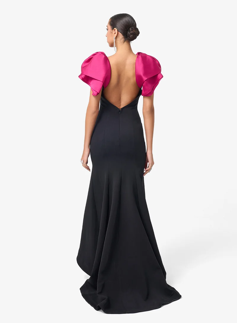 Threadz by Ajooni Asymmetric Ruffle Sleeve Maxi Dress