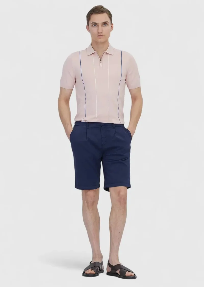 RAMSEY Navy Blue Weaving Regular Fit Casual Cotton Blended Bermuda