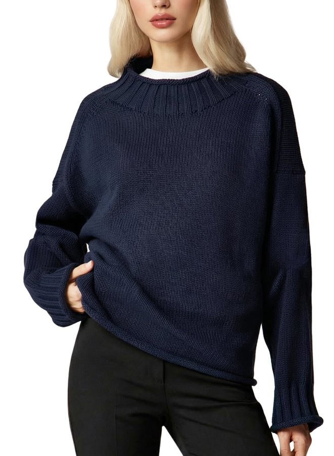 Yimoon Womens Oversized Rollneck Sweater Casual Cable Knit Long Sleeve Chunky Pullover Sweater Fall Winter Knitwear 2025, Navy, M - Image 1