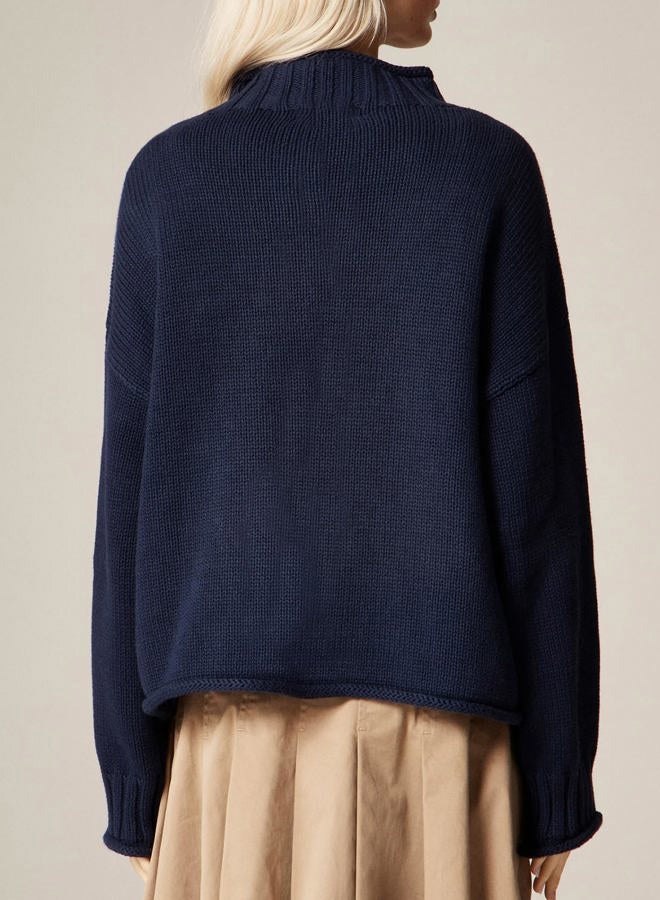Yimoon Womens Oversized Rollneck Sweater Casual Cable Knit Long Sleeve Chunky Pullover Sweater Fall Winter Knitwear 2025, Navy, M - Image 3