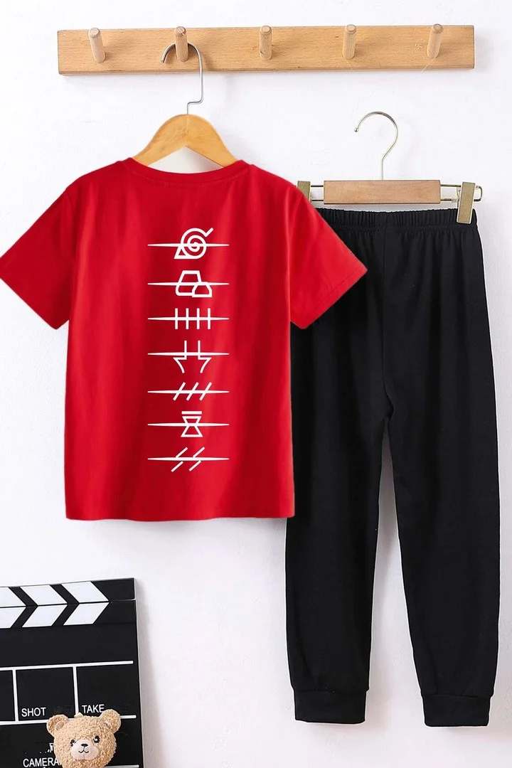 ONLYTRENDWEAR Kids Ninja Akatsuki Bottom - Top Tracksuit Set 3-4 Years Old Red