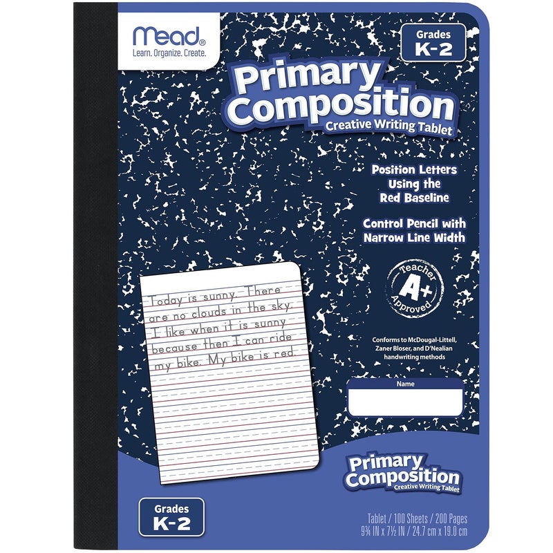 Mead Primary Composition Book Primary Ruled Journal Grades K2 712 x 934 100 Sheets Blue Marble 09902