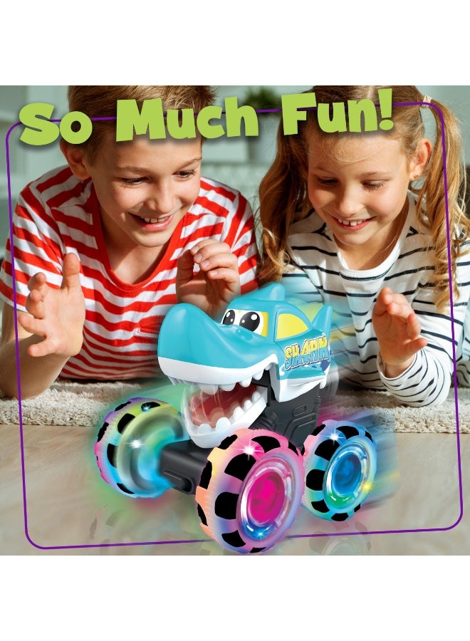 حديقة الألعاب لعبة شاحنة وحش القرش بعجلات مضيئة وعملية قضم مركبة وحش سحب للخلف هدية عيد ميلاد ممتعة للأطفال الأولاد والبنات 3 سنوات فما فوق - Image 3