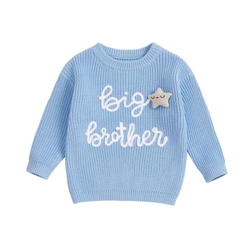 YINGISFITM Toddler Baby Boy Sweater Big Brother Little Brother Matching Outfits Long Sleeve Pullovers Fall Winter Clothes Blue Big Brother 45 Years - Image 1