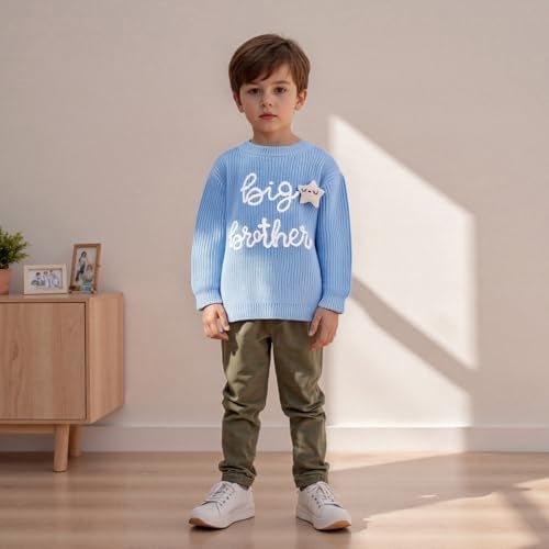 YINGISFITM Toddler Baby Boy Sweater Big Brother Little Brother Matching Outfits Long Sleeve Pullovers Fall Winter Clothes Blue Big Brother 45 Years - Image 3