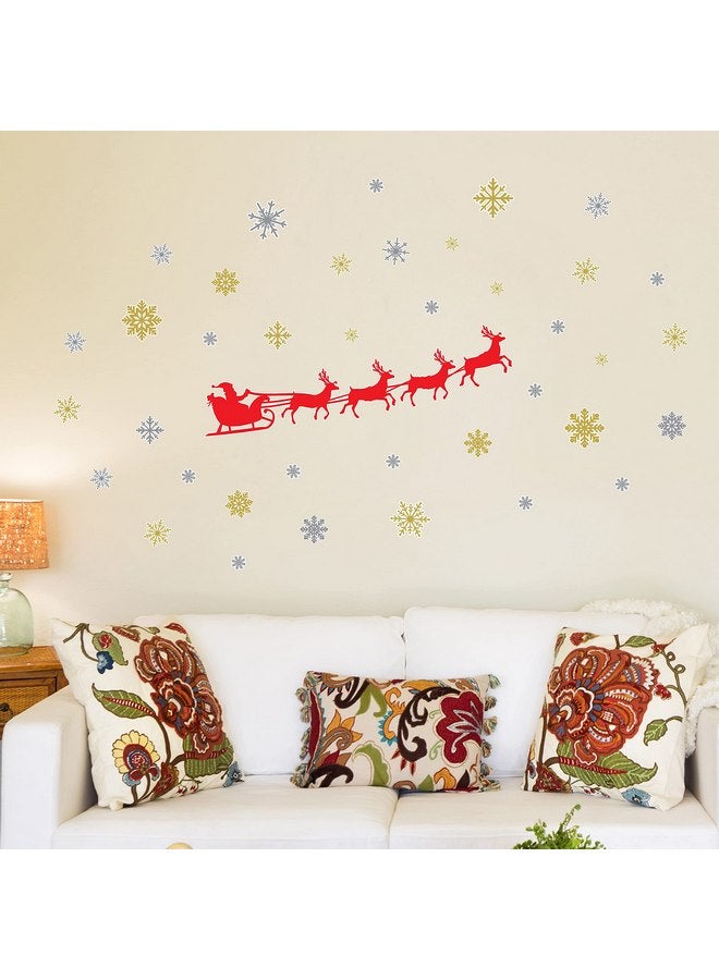 WALPLUS Christmas Wall Sticker Indoor Christmas Decorations & Wall Decor Festive Xmas Stickers Holiday Wall Art Perfect for Christmas Decorations Clearance Santa's Sleigh 49 Pcs - Image 1
