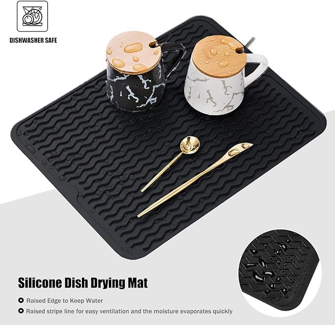 EZYHOME Silicone Dish Drying Mat for Kitchen Counter, Eco-Friendly Quick Dry Dish Mat, Easy Clean Multi Usage Drying Matt, Heat Resistant Trivet, 40cm x 30cm Medium - Image 3