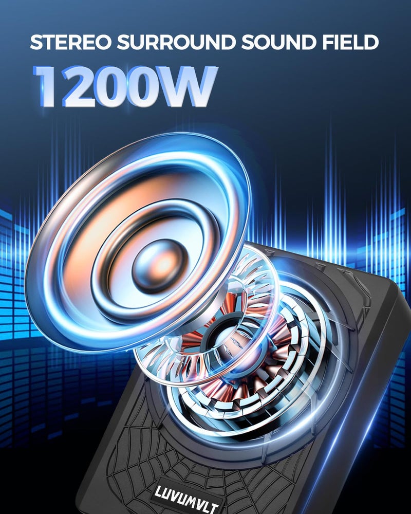 LUVUMVLT مضخم صوت سيارة LUVUMVLT 1200W 10"، مضخم صوت رفيع تحت المقعد مع حزمة مضخم الصوت، إدخال عالي/منخفض المستوى، مضخم صوت مدمج في حزمة مضخم الصوت للسيارة/الشاحنة، مع ضوء LED أزرق - Image 2