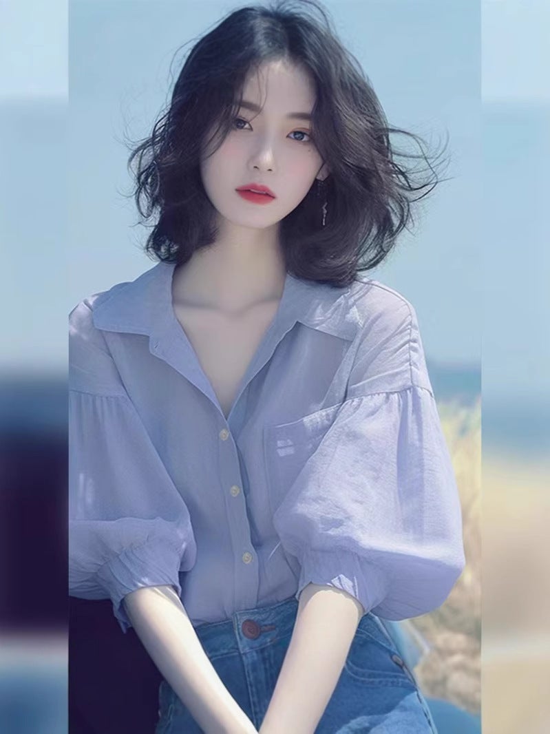 2025 Style Western Style Age-Reducing Elegant Unique Chic Top Light Mature French Niche Beautiful Purple Shirt - Image 4