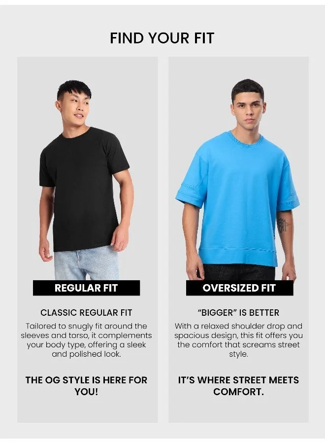 بيونغ تيشيرت أزرق مائي بقصات وألواح مقاس كبير