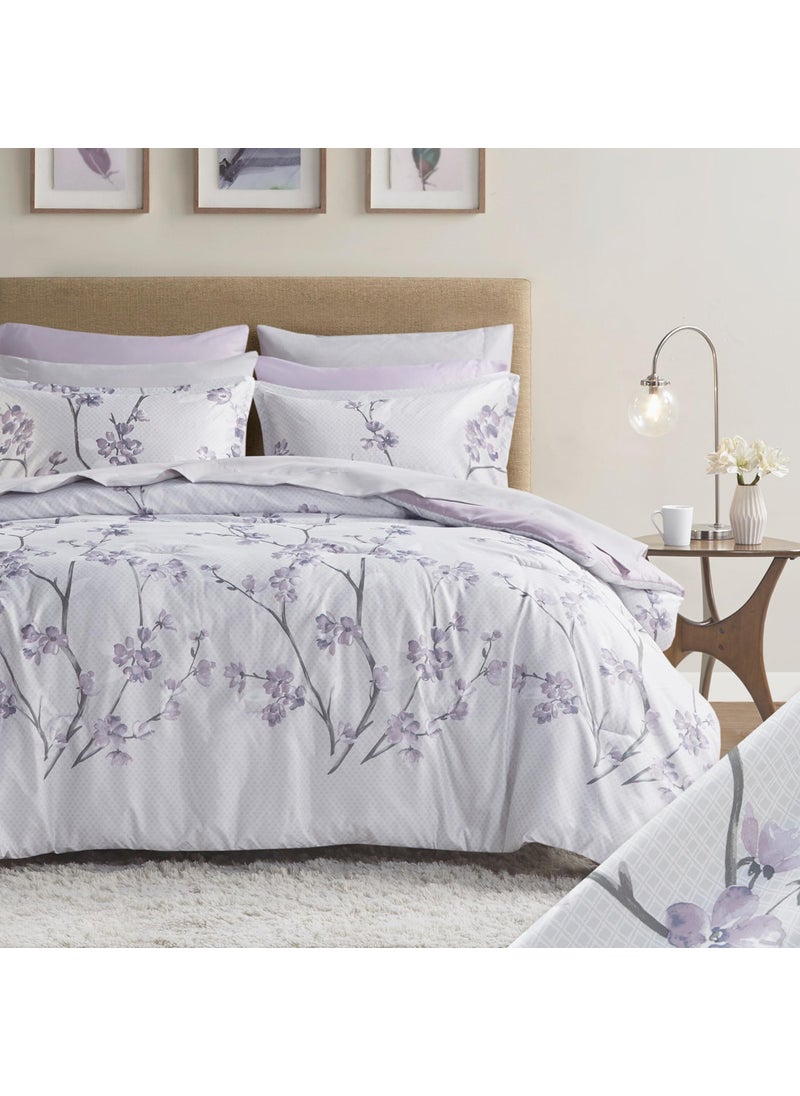 Comfort Spaces Comfort Spaces Bed in A Bag  Trendy Casual Design Cozy Comforter with Complete Sheet Set with Side Pocket All Season Cover Matching Shams Full80x90 Kate GreyPurple 9 Piece Cottage 