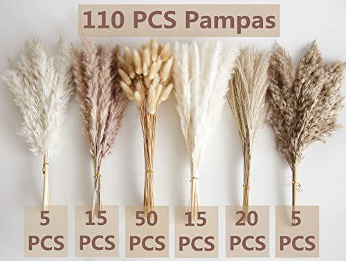 Bannifll 110 PCS Dried Pampas Grass Bouquet, Boho Table Decor, Bunny Tails Dried Flowers, Brown Pompas, White Pampas Grass for Wedding, Home, Rustic Party, Baby Shower Decorations - Image 3