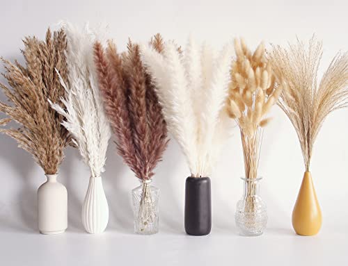 Bannifll 110 PCS Dried Pampas Grass Bouquet, Boho Table Decor, Bunny Tails Dried Flowers, Brown Pompas, White Pampas Grass for Wedding, Home, Rustic Party, Baby Shower Decorations - Image 1