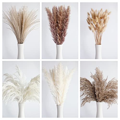 Bannifll 110 PCS Dried Pampas Grass Bouquet, Boho Table Decor, Bunny Tails Dried Flowers, Brown Pompas, White Pampas Grass for Wedding, Home, Rustic Party, Baby Shower Decorations - Image 2
