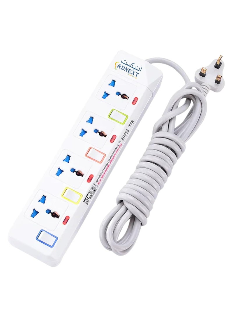 ادنيكست ادنيكسEX-914 مع 4 منافذ وسلك تمديد، بطول 3 أمتار، أبيض - Image 1