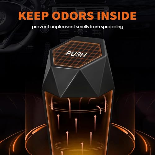 HOTOR Car Trash Can with Lid - 1 Pack, Car Accessories for Interior, Leakproof Vehicle Garbage Can with 15 Attached Trash Bags, Multipurpose Organizers and Storage for Home, Office, Black - Image 4