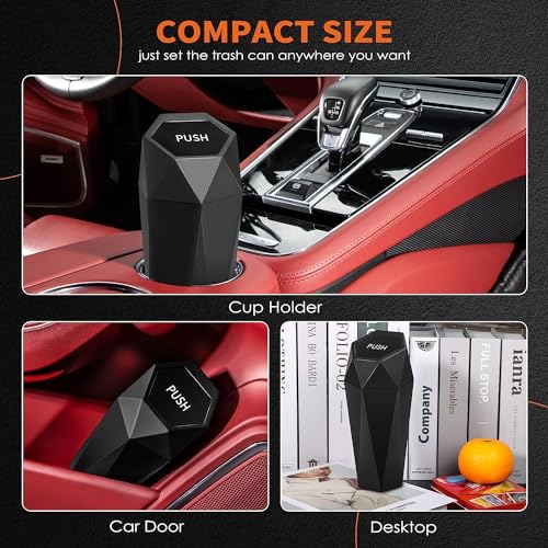 HOTOR Car Trash Can with Lid - 1 Pack, Car Accessories for Interior, Leakproof Vehicle Garbage Can with 15 Attached Trash Bags, Multipurpose Organizers and Storage for Home, Office, Black - Image 3
