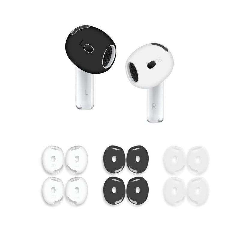 Love Mei 6 أزواج من أغطية الأذن لـ AirPods 4، نصائح جلد الأذن المضادة للانزلاق، ملحقات رياضية رفيعة جداً وناعمة من السيليكون، أغطية هلامية للأذن متوافقة مع AirPods الجيل الرابع (أسود + أبيض + شفاف) - Image 1
