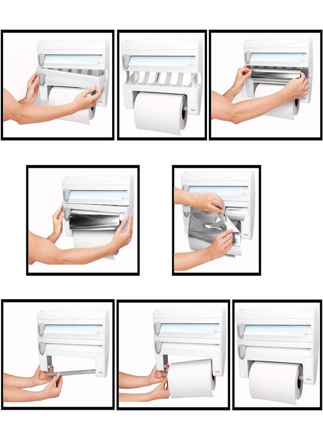 DITCAFOS Triple Paper Dispenser | 4 in 1 Foil Cling Film Tissue Paper Roll Holder for Kitchen | White Wall Mount Plastic Holder - Image 4