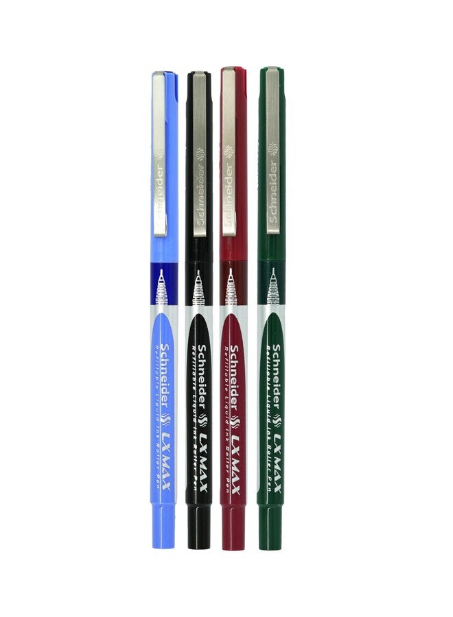 Luxor Schneider LX MAX roller ball pen, Pack of 4 - Assorted, Needle Tip, 0.5mm, 100% German Technology, 1000+ mtrs writing length, Waterproof Ink, Ideal for Students & Professionals - Image 3