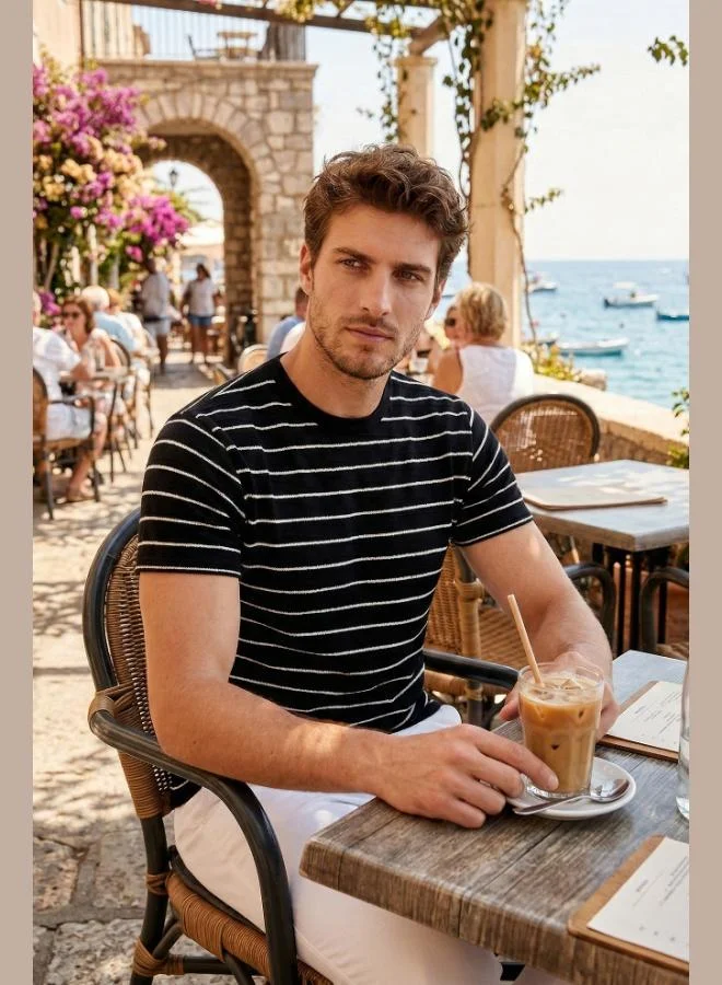 بوراتي Buratti Cotton Regular Fit Striped Crew Neck T-Shirt Men's T-SHIRT 5904039