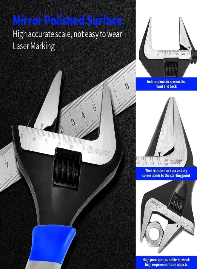 vomex 10-inch Adjustable Wrench Wide Open - Wrench Up to 1.65inch(42mm),Wide Jaw for Plumbing Wrench,Ergonomic Grip, Black Oxide Finish,SAE & Metric, CR-V Steel - Image 4