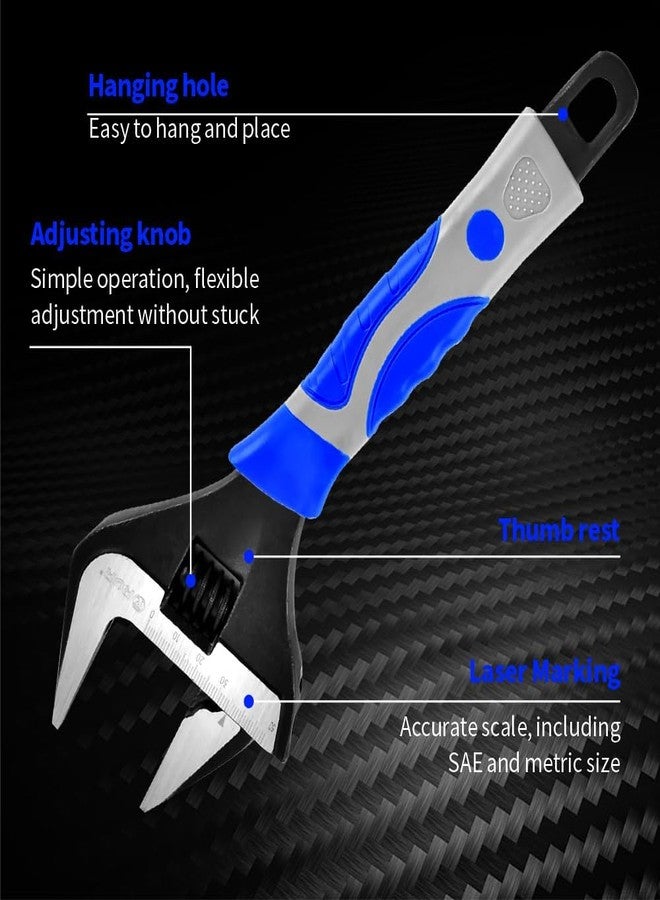vomex 10-inch Adjustable Wrench Wide Open - Wrench Up to 1.65inch(42mm),Wide Jaw for Plumbing Wrench,Ergonomic Grip, Black Oxide Finish,SAE & Metric, CR-V Steel - Image 3