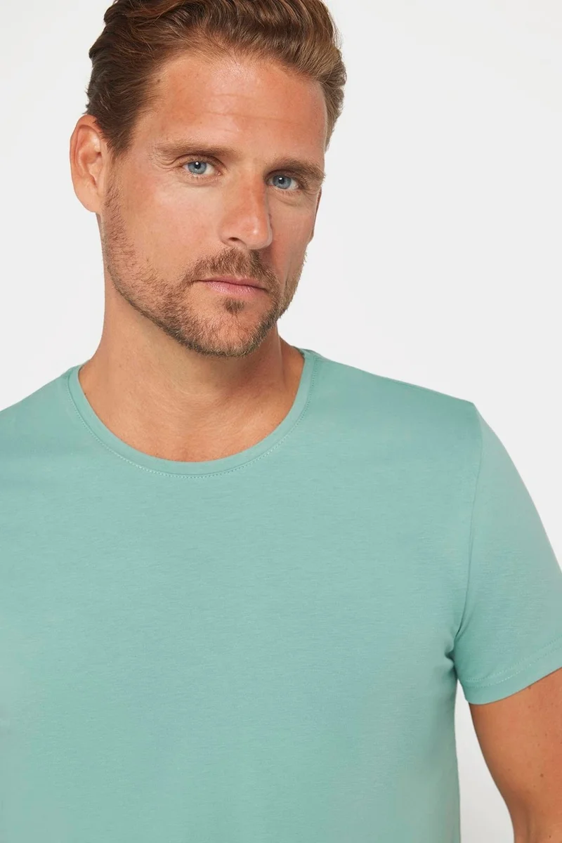 Tudors Men's Slim Fit Slim Cut Cotton Soft Texture Flexible Fabric Plain Basic Green Crew Neck T-Shirt