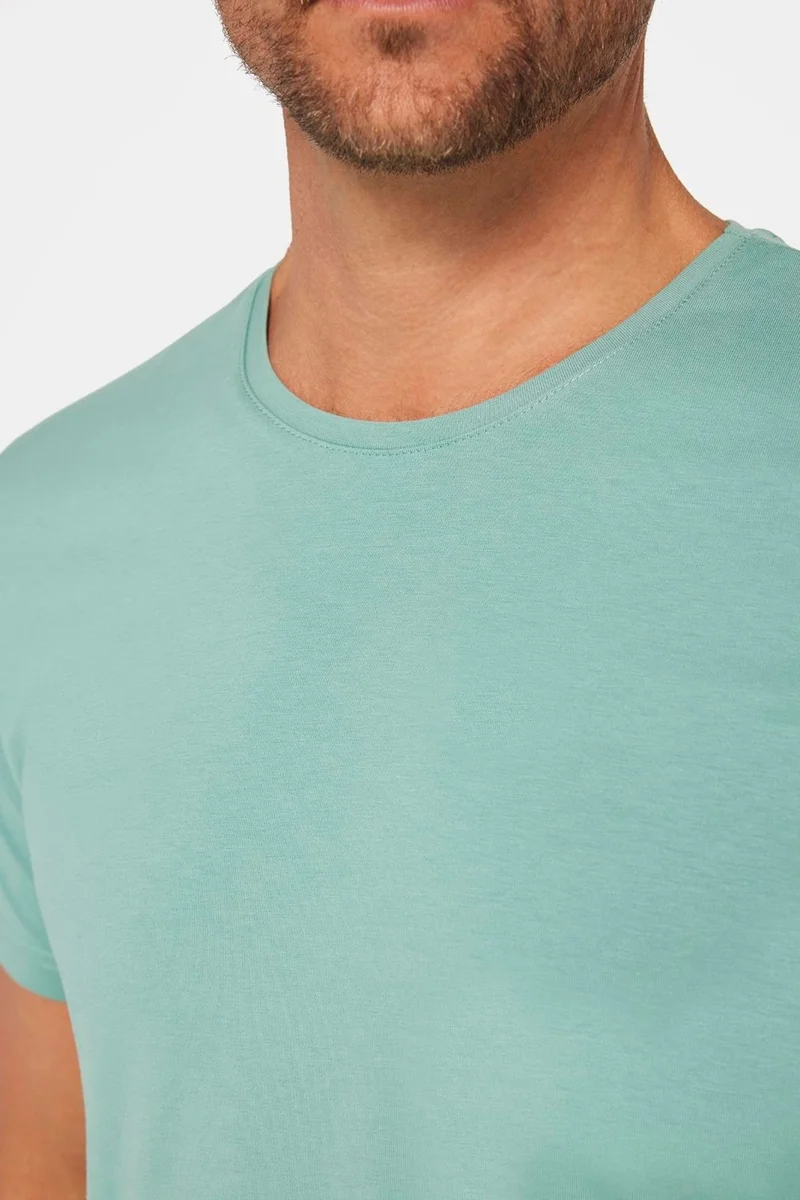 Tudors Men's Slim Fit Slim Cut Cotton Soft Texture Flexible Fabric Plain Basic Green Crew Neck T-Shirt