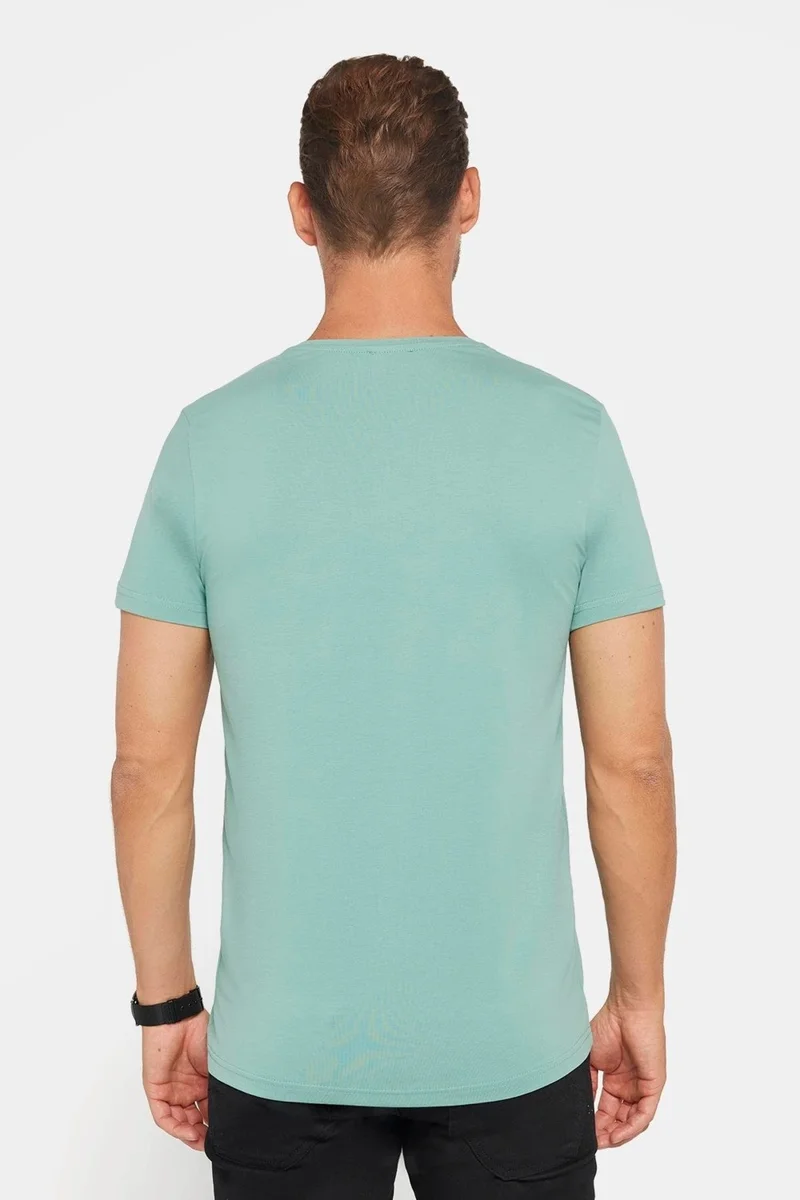 Tudors Men's Slim Fit Slim Cut Cotton Soft Texture Flexible Fabric Plain Basic Green Crew Neck T-Shirt