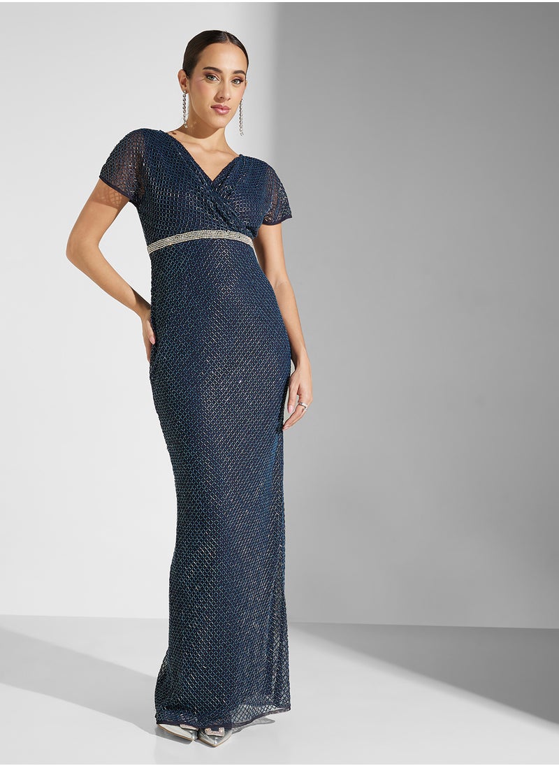 Amelia Rose - V-Neck Embellished Dress - Image 1