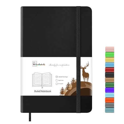 Wiisdatek Notebook Journal, Lined Leather Hard Cover,100Gsm Thick Paper with Inner Pocket for Writing Note Taking Office School,5"×8.25"(Black) - Image 1