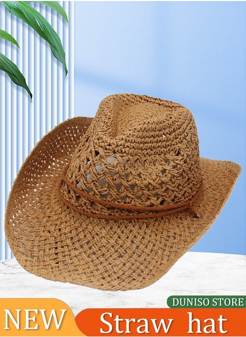 Straw Hats Summer Floppy Packable Panama Fedora Beach Sun Hat UPF 50+ Adjustable Chin Strap For Unisex