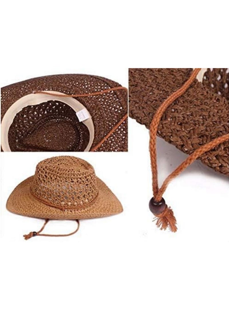 DUNISO - Straw Hats Summer Floppy Packable Panama Fedora Beach Sun Hat UPF 50+ Adjustable Chin Strap For Unisex - Image 1