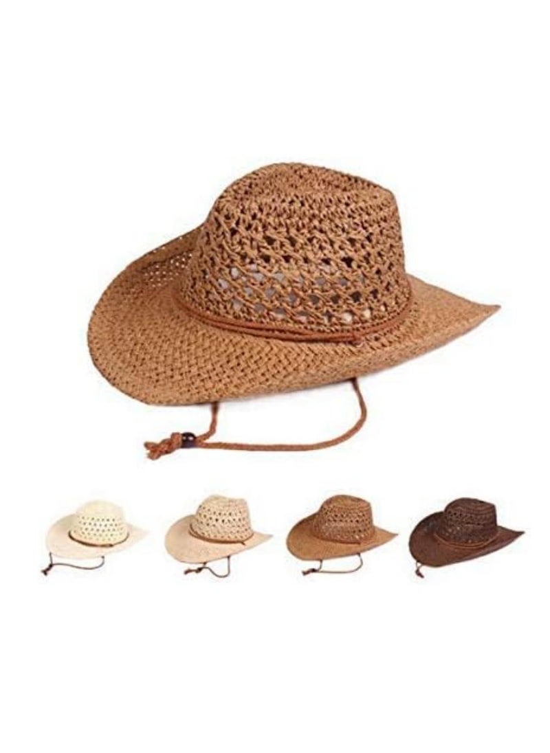 DUNISO - Straw Hats Summer Floppy Packable Panama Fedora Beach Sun Hat UPF 50+ Adjustable Chin Strap For Unisex - Image 1