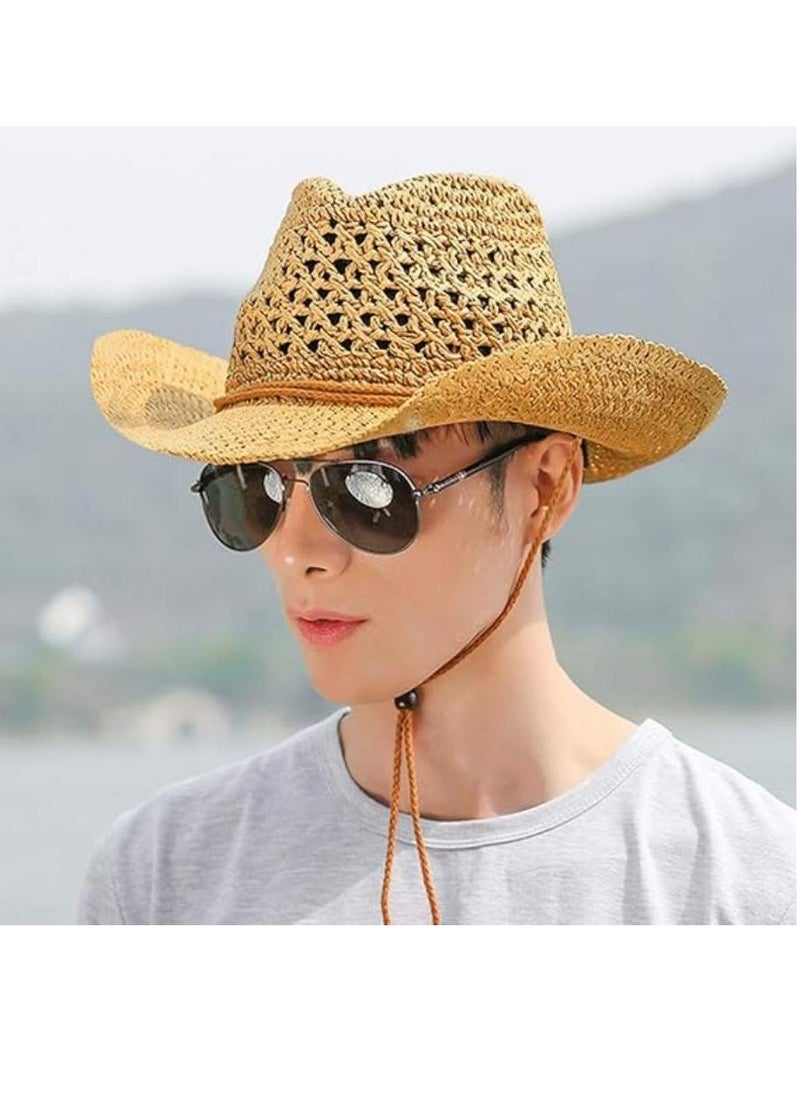 DUNISO - Straw Hats Summer Floppy Packable Panama Fedora Beach Sun Hat UPF 50+ Adjustable Chin Strap For Unisex - Image 1