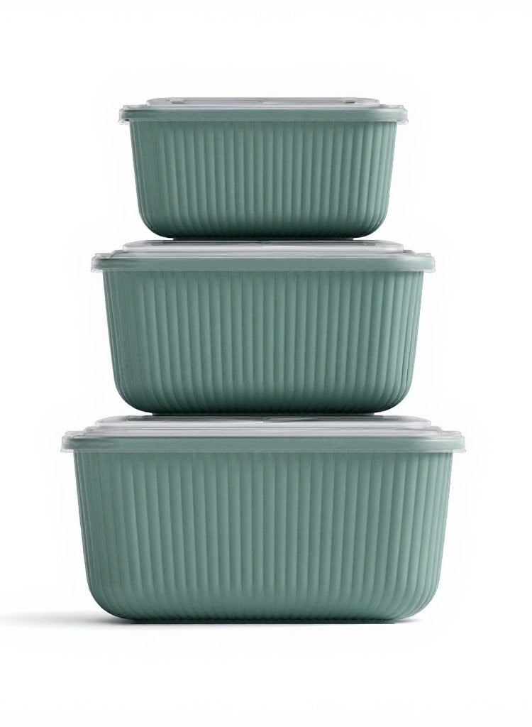 طقم 3 علب طعام مستطيلة بغطاء محكم سلسلة لاين بلاستيك آمن بدون BPA (600 مل – 1100 مل – 1800 مل) أوعية آمنة للميكروويف. اخضر - Image 1