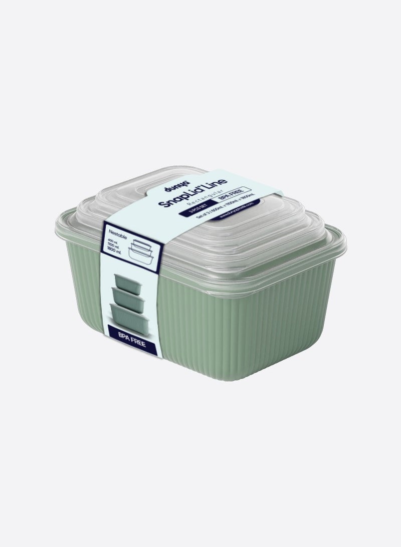 طقم 3 علب طعام مستطيلة بغطاء محكم سلسلة لاين بلاستيك آمن بدون BPA (600 مل – 1100 مل – 1800 مل) أوعية آمنة للميكروويف. اخضر - Image 2