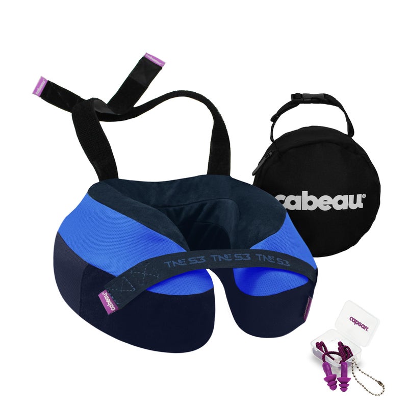 Cabeau Cabeau The Neck's Evolution, TNE S3 Travel Neck Pillow Memory Foam Airplane Pillow - Neck Pillow with Attachment Straps - 360-Degree Support for Travel, Home, Office, and Gaming - (Sydney Blue)  - Image 1