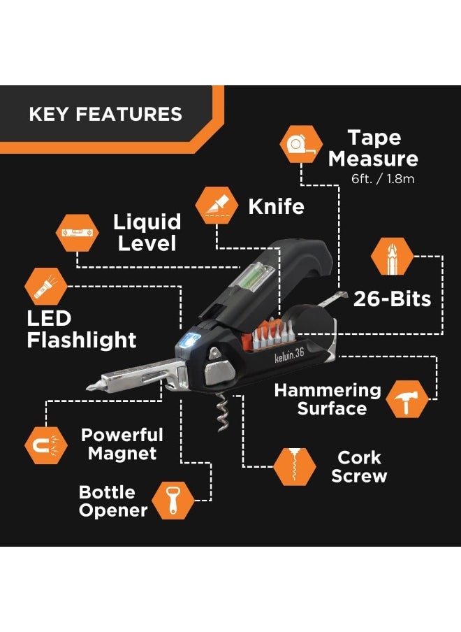 Kelvin KELVIN 36-in-1 Screwdriver Kit with 26 Screwdrivers, Tape Measure, Hammer, Corkscrew and Other Unusual Useful Gadget - Complete Versatile Tool Box for DIY  - Image 2