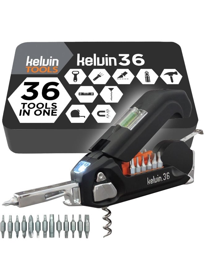 Kelvin KELVIN 36-in-1 Screwdriver Kit with 26 Screwdrivers, Tape Measure, Hammer, Corkscrew and Other Unusual Useful Gadget - Complete Versatile Tool Box for DIY  - Image 1