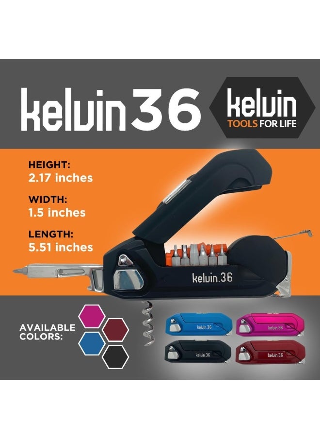 KELVIN 36-in-1 Screwdriver Kit with 26 Screwdrivers, Tape Measure, Hammer, Corkscrew and Other Unusual Useful Gadget - Complete Versatile Tool Box for DIY