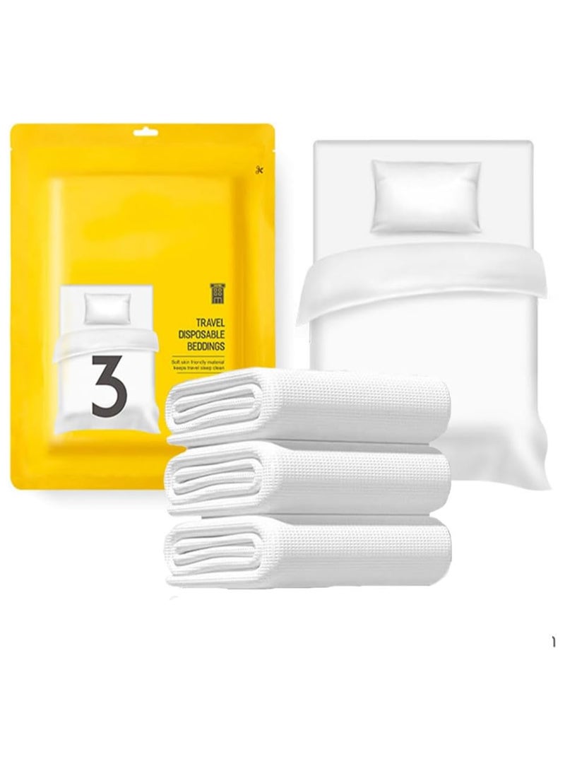 3PCS Disposable Travel Bed Sheets Quilt Cover and Pillowcase, Disposable Bedding Travel Bedding Disposable Sheets for Business Travel Hotel Essentials - Image 1