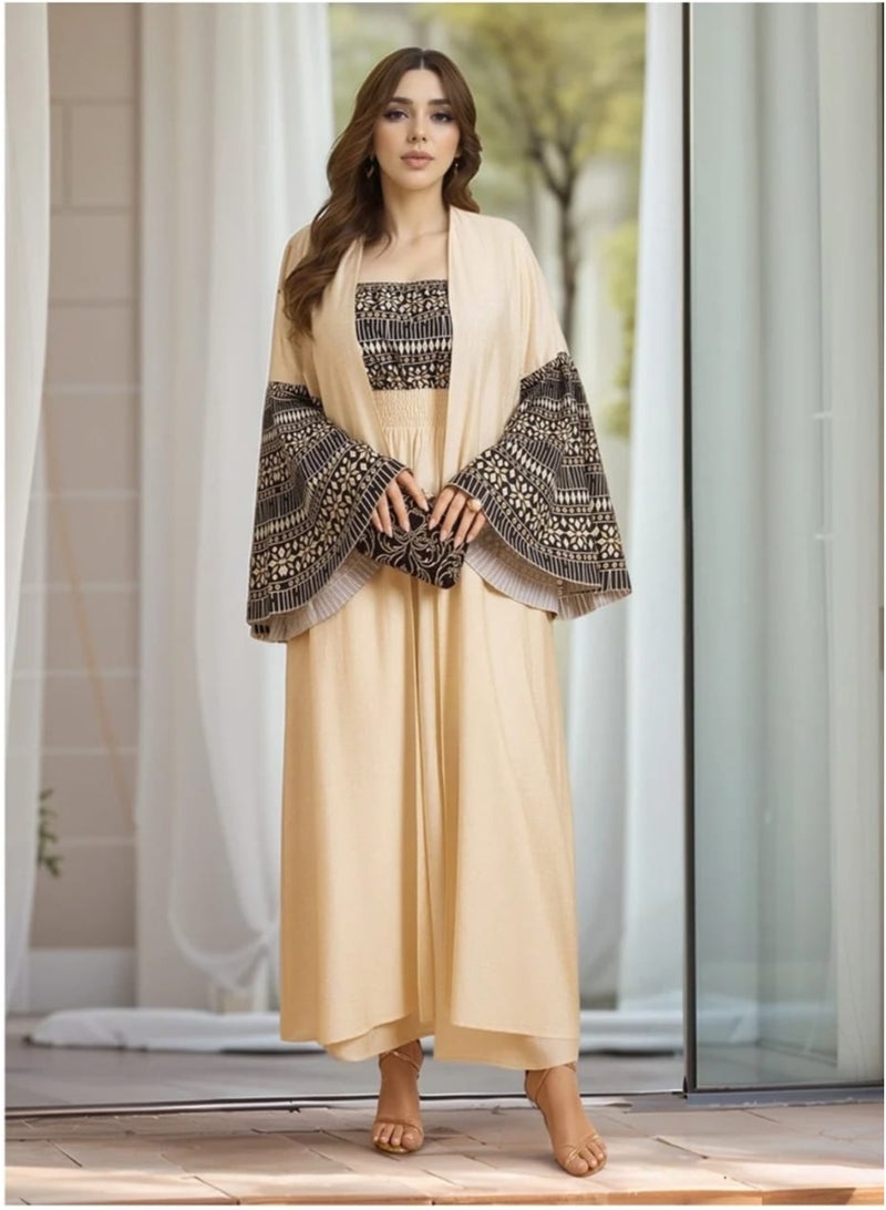 Elegant Printed Abaya Style Dress – Premium Flowing Fabric with Open Kimono Sleeve Design - Image 3