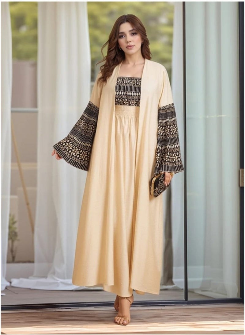 Elegant Printed Abaya Style Dress – Premium Flowing Fabric with Open Kimono Sleeve Design - Image 4
