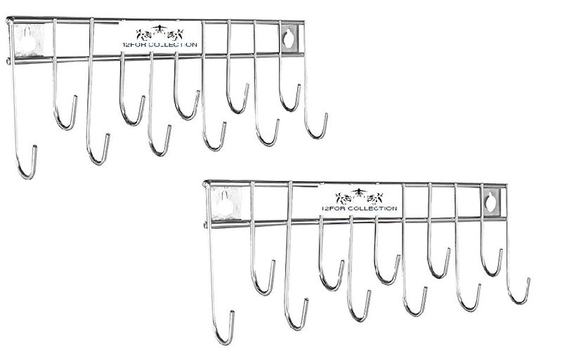 CR18 COLLECTION Stainless Steel Hook Hanger RailTowel RodHook Rail for Bathroom and Kitchen Pack of2 Silver - Image 1