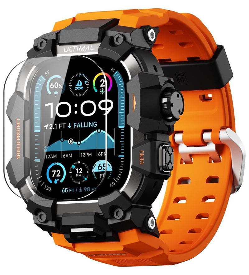 ULTIMAL Rugged Case with Band for Apple Watch 49mm,Compatible with Apple Watch Ultra 3/2/1, Military Grade Shockproof Bumper Cover for iWatch Tactical Band Men (49mm,Orange) - Image 1