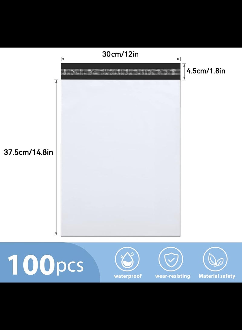 Generic 100 Pcs Medium Shipping Bags for Clothing Mailing Bags with Strong Self-sealing Adhesive Waterproof and Tear-Proof Postal Bags in White,30x37.5+4.5cm  - Image 2