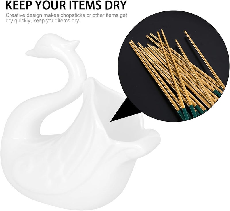 BETOOKY White Ceramic Swan Chopsticks Holder Tableware Bucket Multi-function Kitchen Utensil Crock for Household Storage and Dining Organization - Image 3